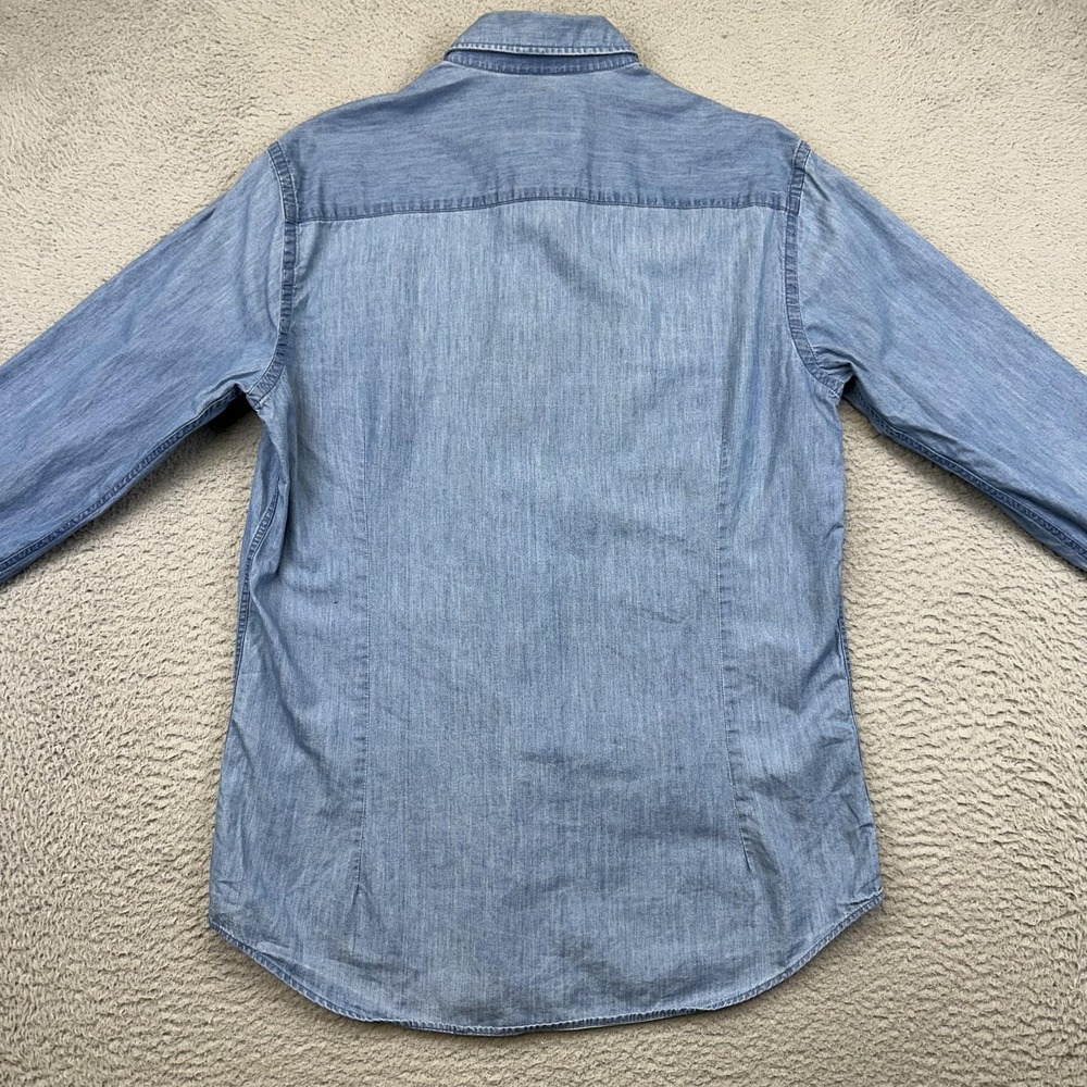 Hawes & Curtis Shirt Mens Medium Blue Chambray Button Down Slim Fit Long Sleeve - Picture 10 of 13